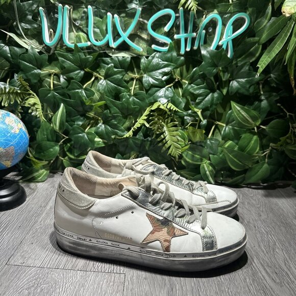 Golden Goose Hi Star/ Low Glitter Star/Silver metallic Camo Women Size 39 - Picture 1 of 10